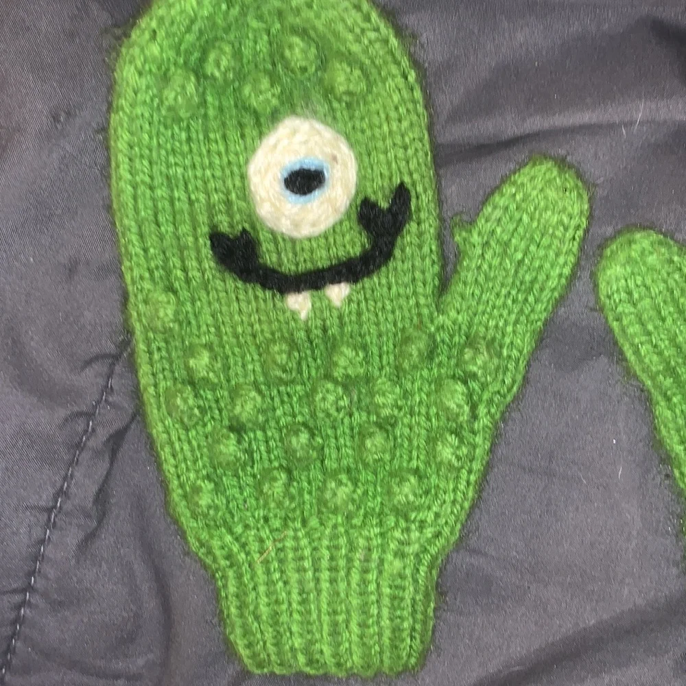 Adorable one eyed monster green gloves